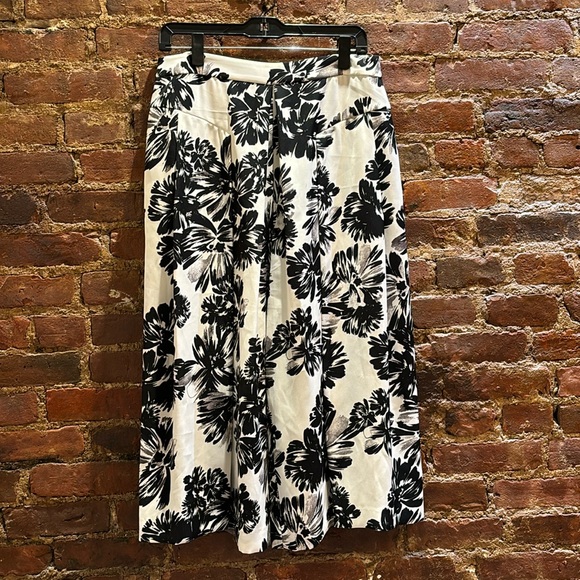 REBECCA TAYLOR CULOTTES HAND PAINTED BLACK WHITE FLORAL SIZE 10 - Picture 1 of 4